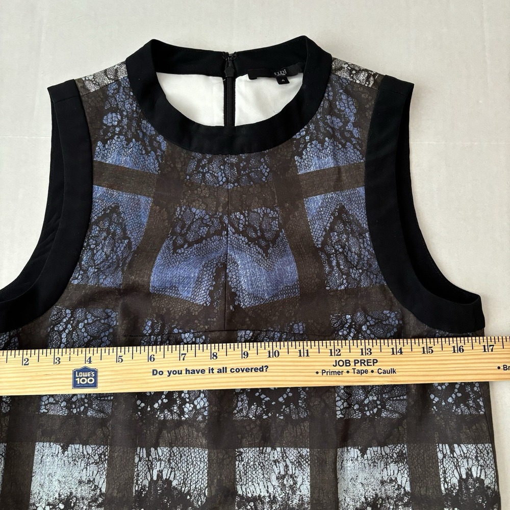 Tibi Silk Dress Blue Black Abstract Artsy Ombré Drop Waist 4‎ Mini Sleeveless - Picture 8 of 11